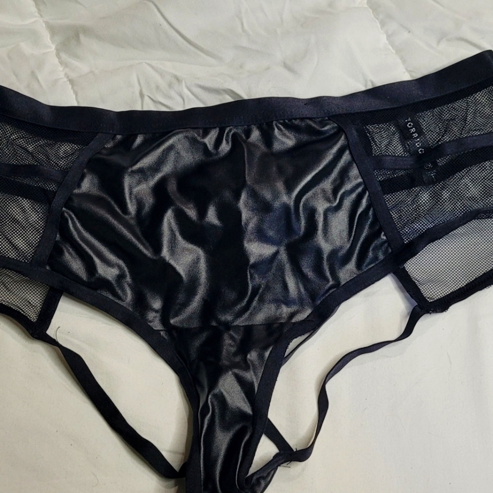 Torrid Black Pleather Open-back Boyshorts, NWOT.